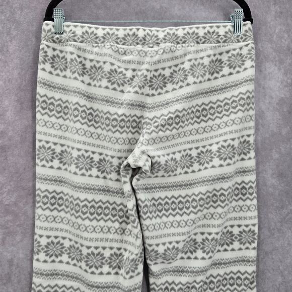 Old Navy White Gray Fleece Snowflake Sleep Pajama Bottoms Pants M Medium - Picture 5 of 8